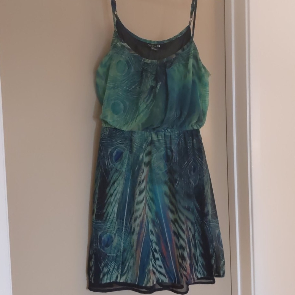 Forever21 green peacock print dress